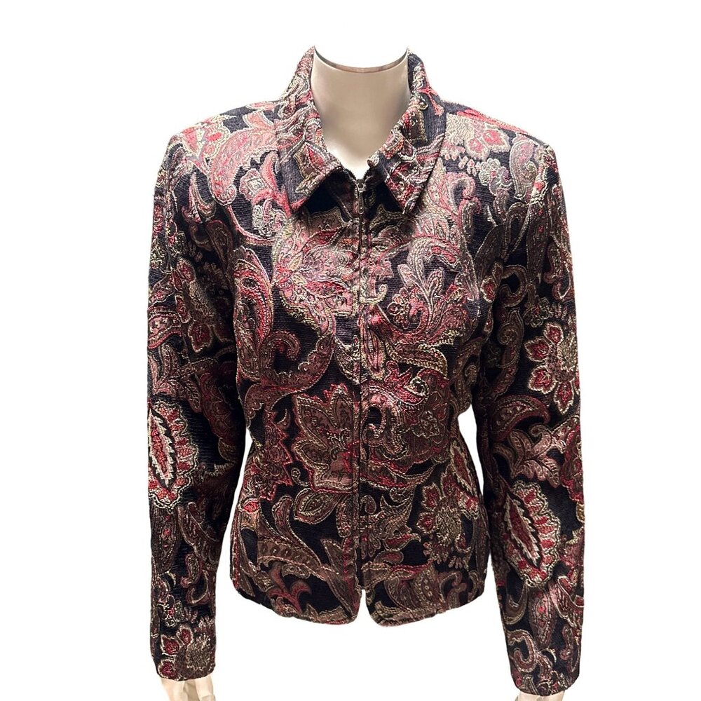 Christopher & Banks Vintage Zip Front Paisley Jacket Size M w Shoulder Pads